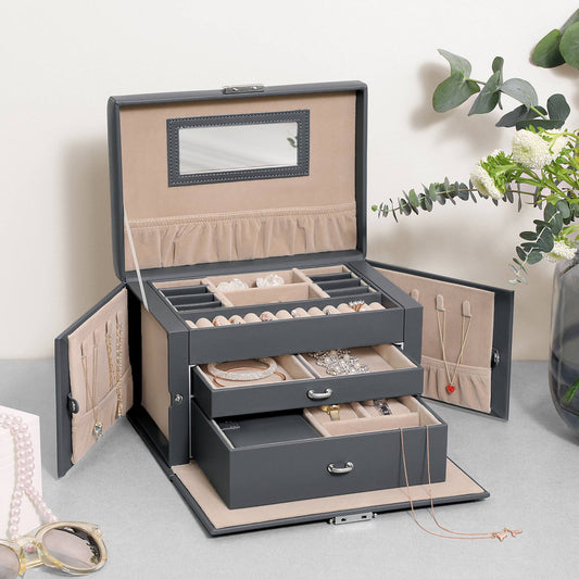 Jewellery Box, Jewellery Organiser with 2 Drawers, Lockable Jewellery Case with Mirror, Portable Travel Case, Songmics, 1