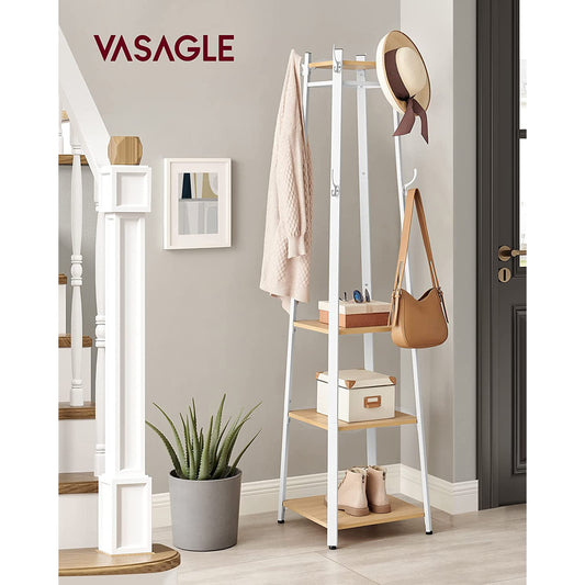 Coat Rack, Coat Rack with with Shelf, Coat Stand, with 3 Shelves, Ladder Shelf with Hooks, Industrial Style, Vasagle, 1