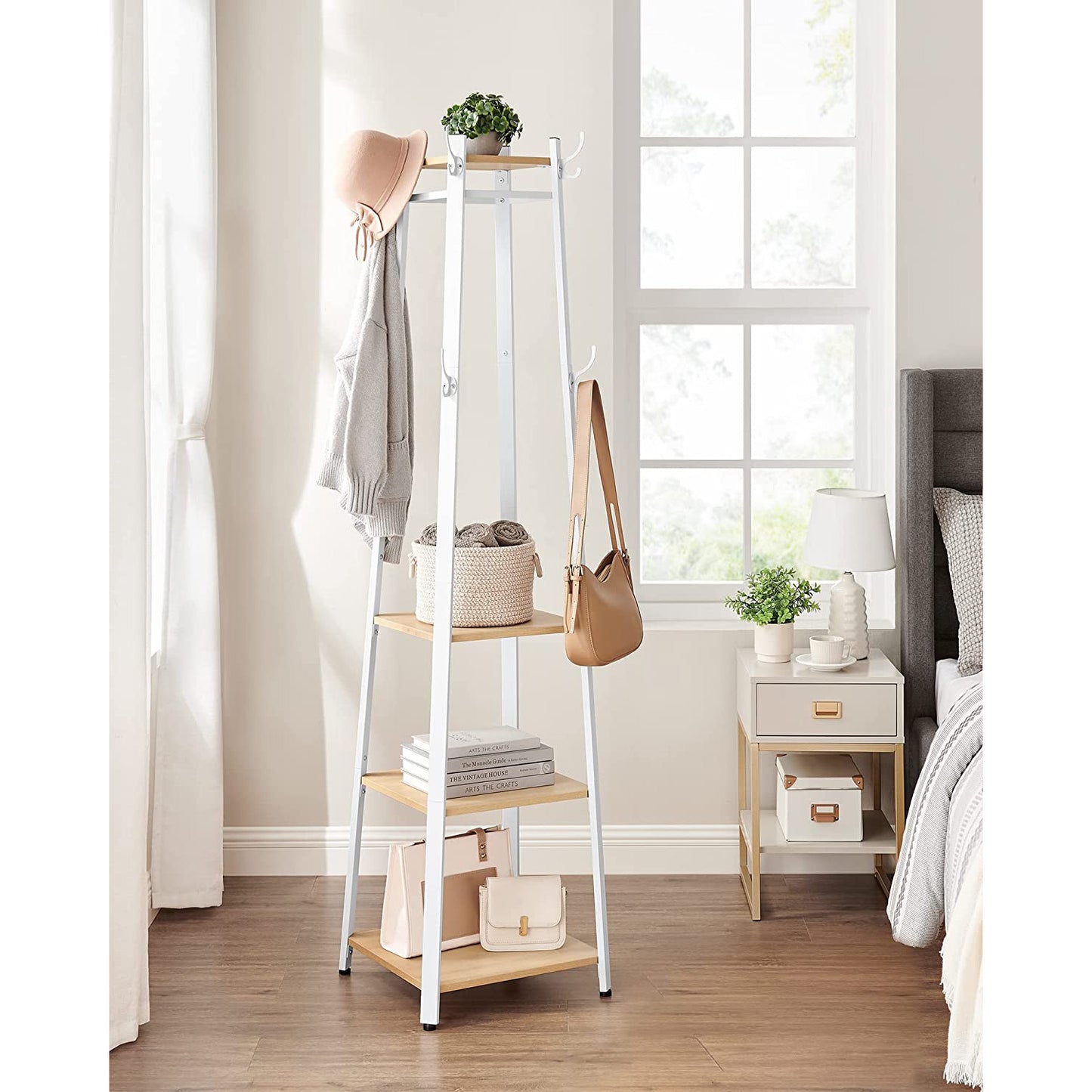 Coat Rack, Coat Rack with with Shelf, Coat Stand, with 3 Shelves, Ladder Shelf with Hooks, Industrial Style, Vasagle, 2