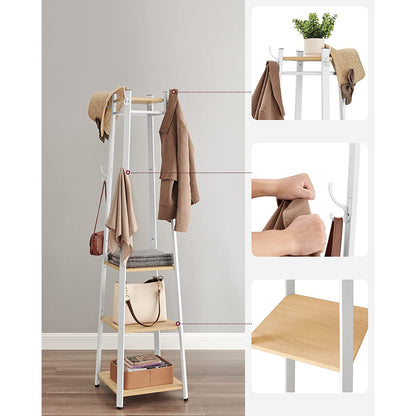Coat Rack, Coat Rack with with Shelf, Coat Stand, with 3 Shelves, Ladder Shelf with Hooks, Industrial Style, Vasagle, 3