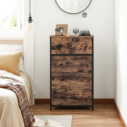 Chest of Drawers, Fabric 5-Drawer Storage Organiser Unit, Wooden Front and Top, Industrial Style Dresser Unit, SONGMICS, 1