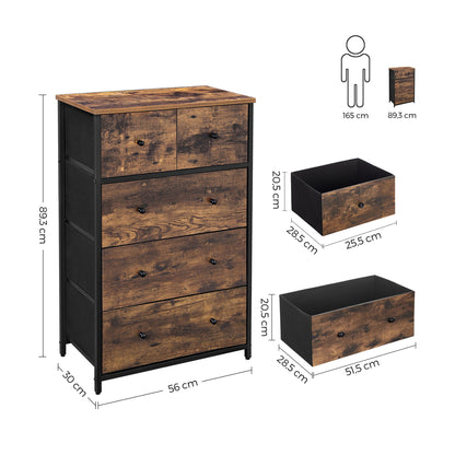 Chest of Drawers, Fabric 5-Drawer Storage Organiser Unit, Wooden Front and Top, Industrial Style Dresser Unit, SONGMICS, 8