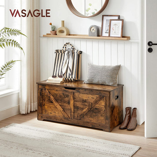 VASAGLE - storage cabinet, toy chest, shoe bench, seat chest, storage box, bench with storage space, country house style, safety hinges, 100x40x46cm