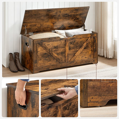 VASAGLE - storage cabinet, toy chest, shoe bench, seat chest, storage box, bench with storage space, country house style, safety hinges, 100x40x46cm