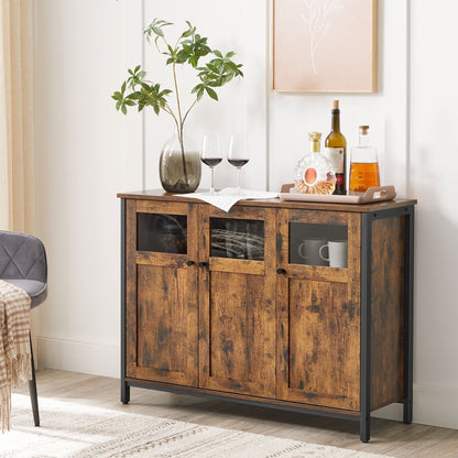 VASAGLE - Sideboard, Buffet Table, Storage Cabinet with Glass Doors, Dining Room, Living Room, Hallway, Kitchen, Steel Frame