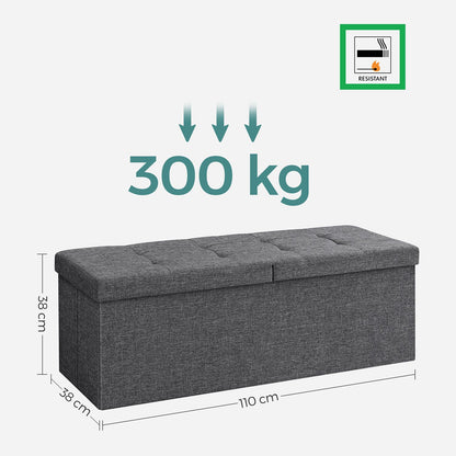 Storage Ottoman, Padded Shoe Bench, Flip-Up Lid, Foldable, 300 kg Load Capacity, Dark Grey, 6