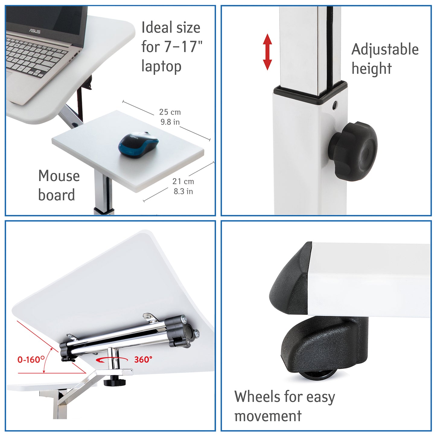 Laptop Table, Portable Laptop Desk, Sofa Desk, Laptop Bed Table, with Mouse Pad, Desk on Wheels, Tatkraft Like, 13