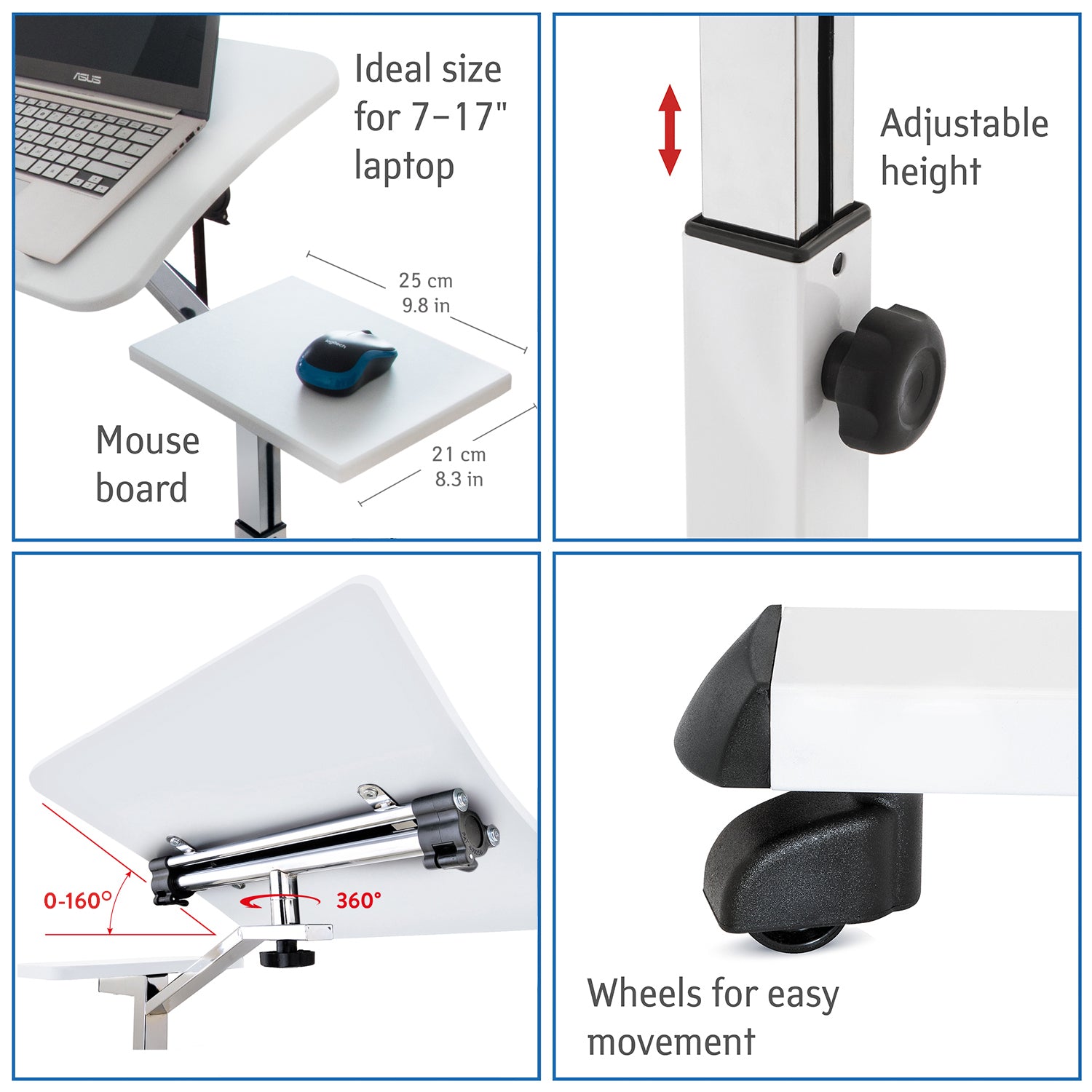 Laptop Table, Portable Laptop Desk, Sofa Desk, Laptop Bed Table, with Mouse Pad, Desk on Wheels, Tatkraft Like, 13