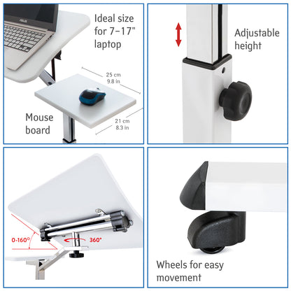 Laptop Table, Portable Laptop Desk, Sofa Desk, Laptop Bed Table, with Mouse Pad, Desk on Wheels, Tatkraft Like, 13