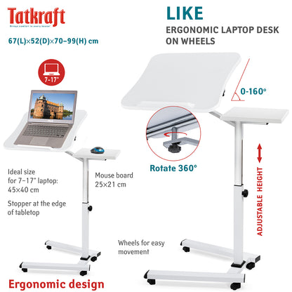 Laptop Table, Portable Laptop Desk, Sofa Desk, Laptop Bed Table, with Mouse Pad, Desk on Wheels, Tatkraft Like, 4