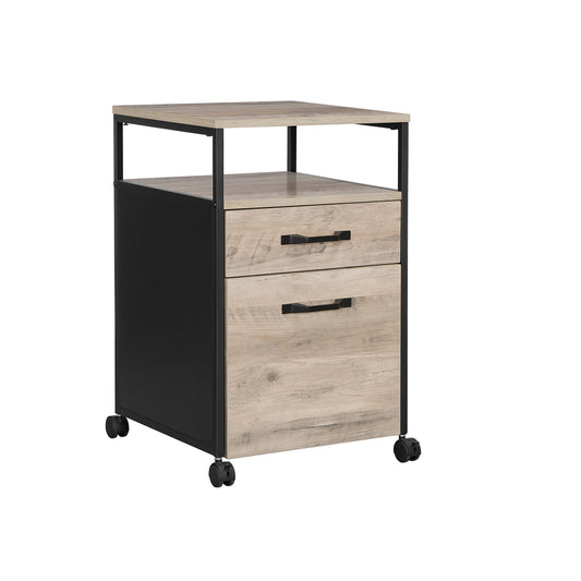 File Cabinet with 2 Drawers, Rolling Office Filing Cabinet with Wheels, Open Compartment, Stable Steel Frame