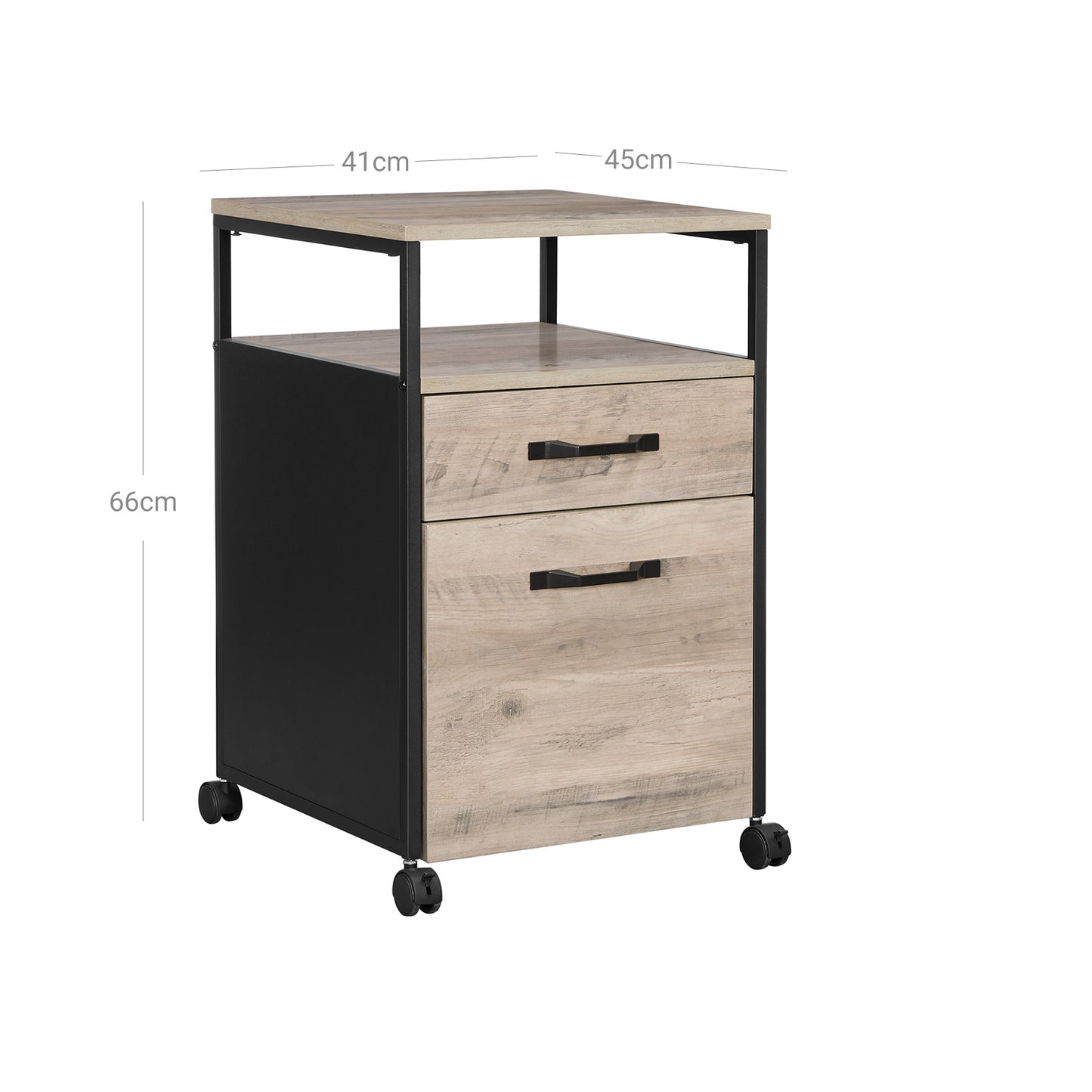 VASAGLE - File Cabinet with 2 Drawers, Rolling Office Filing Cabinet with Wheels, Open Compartment, Stable Steel Frame
