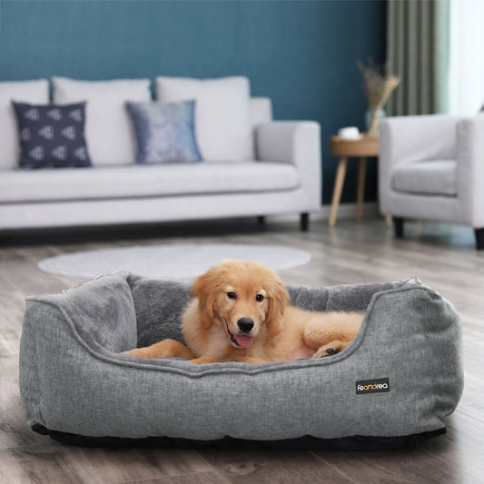 Dog Bed, Linen-Look Pet Bed, Dog Sofa Bed with Raised Edges, for Medium Dogs, Dog Bed Mats, Dog Furniture, 1
