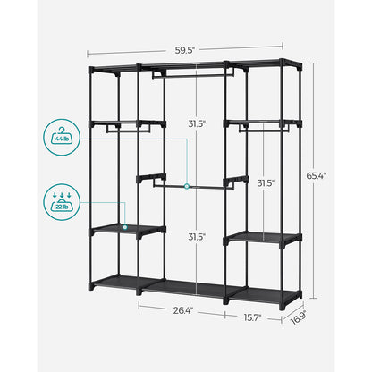 59.5-Inch Clothes Rack, Clothing Rack for Hanging Clothes, Large Portable Closet, Wardrobe with 4 Hanging Rods, 5