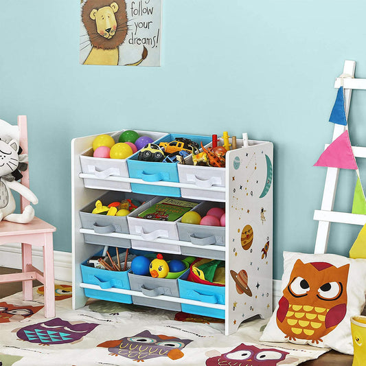 Children's Storage Shelf for Toys and Books, 9 Removable Non-Woven Fabric Boxes with Handles, for Children's Room