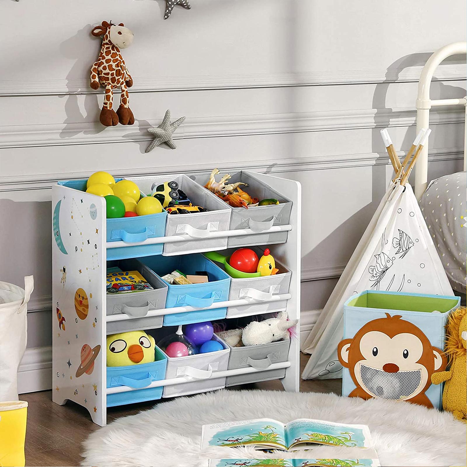 Children's Storage Shelf for Toys and Books, 9 Removable Non-Woven Fabric Boxes with Handles, SONGMICS, 2