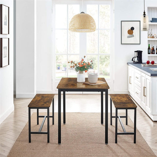 Dining Table with 2 Benches, 3 Pieces Set, Kitchen Table of 110 x 70 x 75 cm, 2 Benches of 97 x 30 x 50 cm Each, VASAGLE, 1