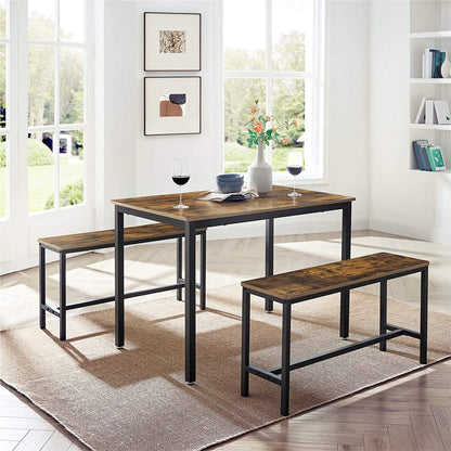 Dining Table with 2 Benches, 3 Pieces Set, Kitchen Table of 110 x 70 x 75 cm, 2 Benches of 97 x 30 x 50 cm Each, VASAGLE, 2