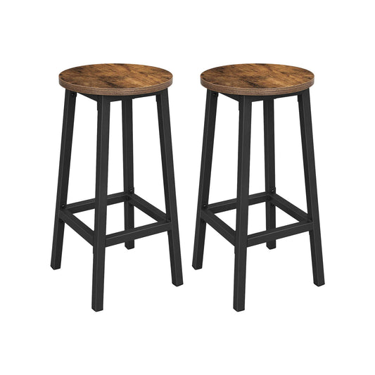 Set of 2 Bar Stools, Tall Kitchen Stools, Sturdy Steel Frame, 65 cm Tall, Easy Assembly, Industrial Style