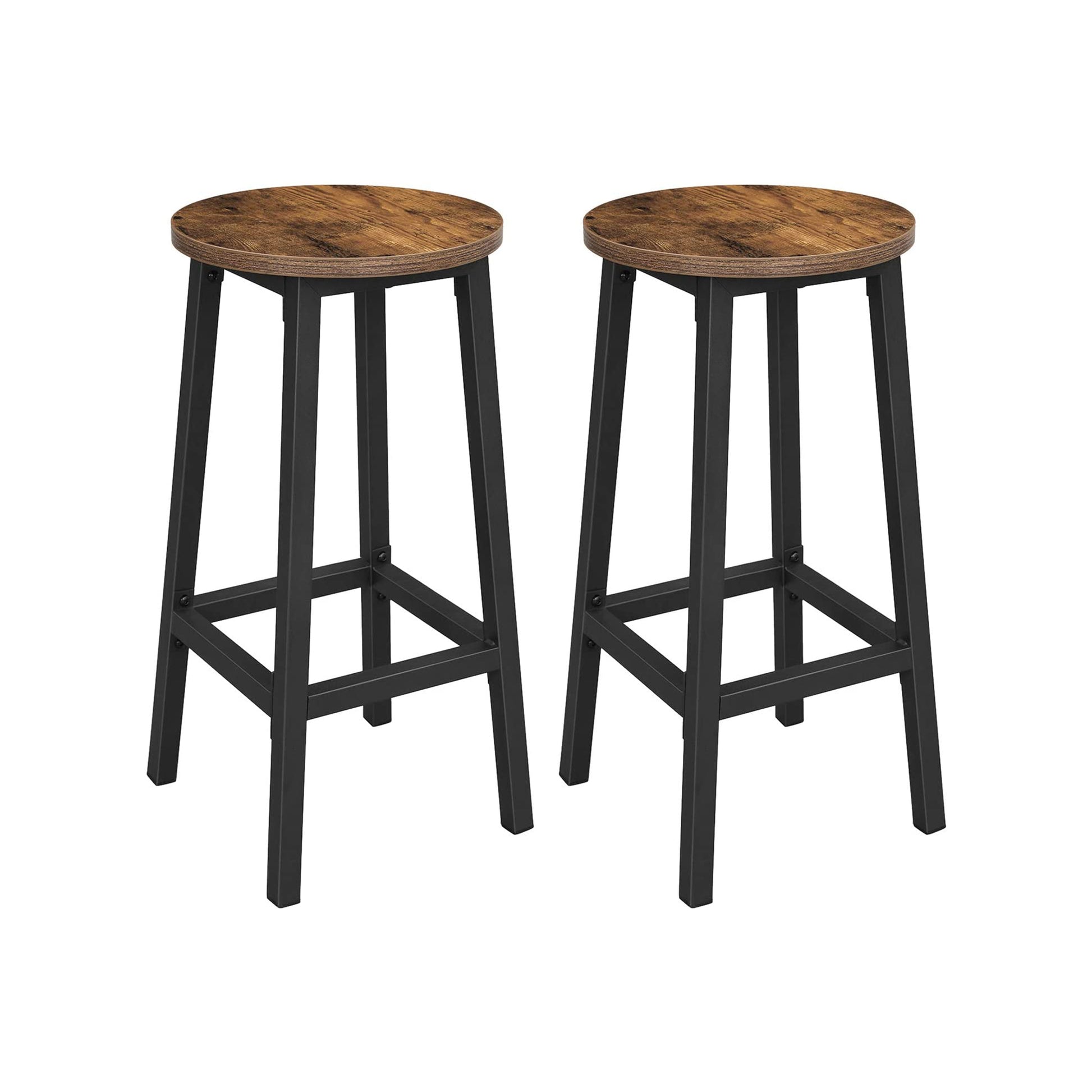 Set of 2 Bar Stools, Tall Kitchen Stools, Sturdy Steel Frame, 65 cm Tall, Easy Assembly, Rustic Brown and Black, VASAGLE, 4
