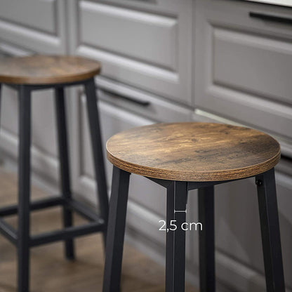 Set of 2 Bar Stools, Tall Kitchen Stools, Sturdy Steel Frame, 65 cm Tall, Easy Assembly, Rustic Brown and Black, VASAGLE, 5