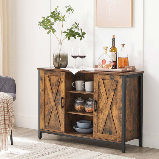 Sideboard, Storage Cabinet with Cupboard and Shelves, Barn Doors, for Dining Room, Kitchen, Living Room, Hallway