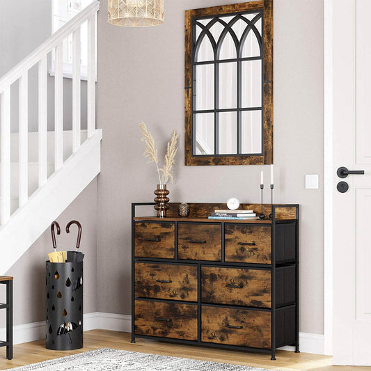 Fabric Chest of Drawers, Bedroom Storage Unit, Cabinet Dresser with 7 Drawers, with Metal Frame and Handles, SONGMICS, 1