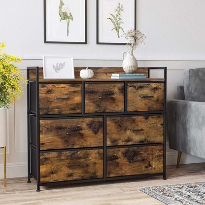 Fabric Chest of Drawers, Bedroom Storage Unit, Cabinet Dresser with 7 Drawers, with Metal Frame and Handles, SONGMICS, 2