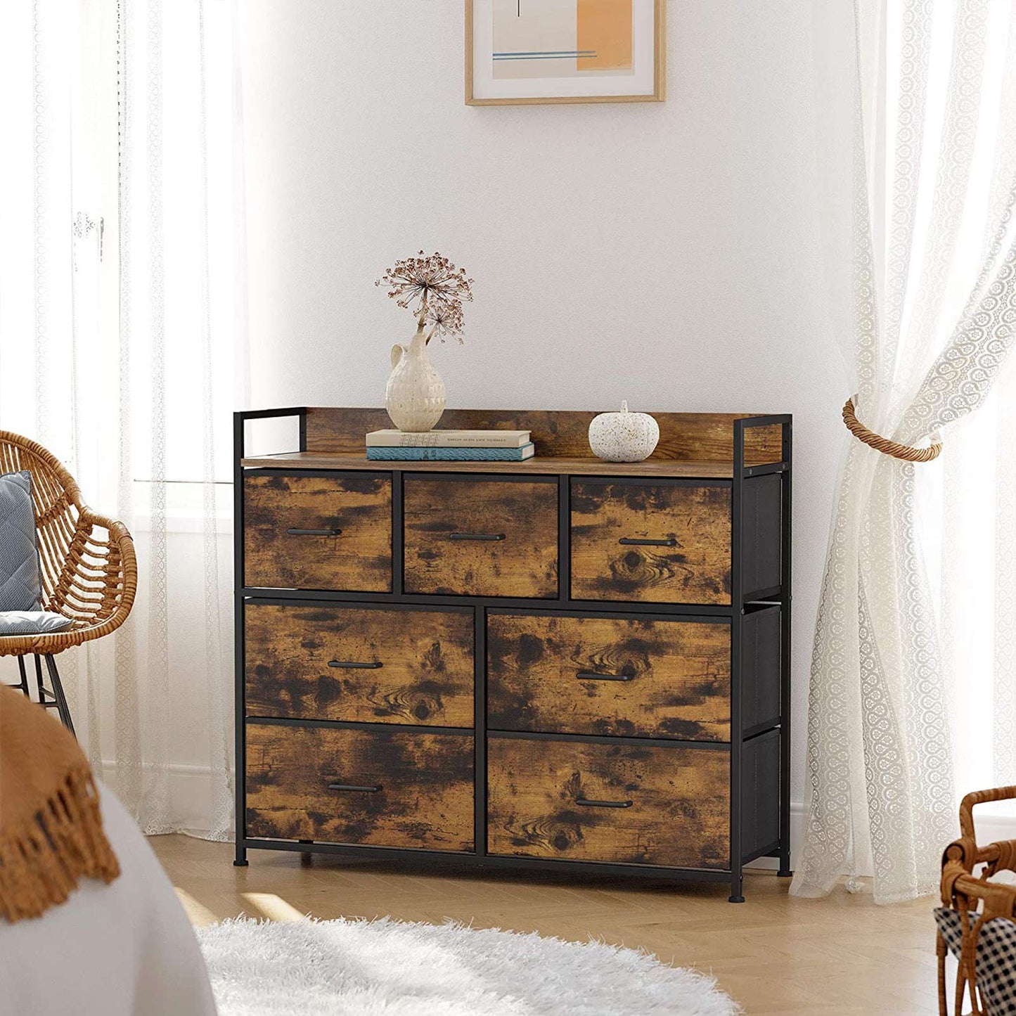Fabric Chest of Drawers, Bedroom Storage Unit, Cabinet Dresser with 7 Drawers, with Metal Frame and Handles, SONGMICS, 3