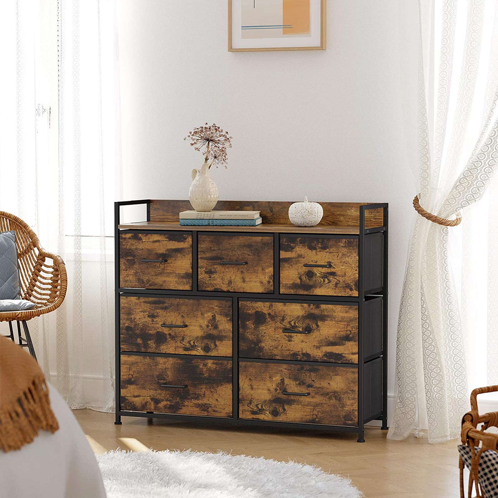 Fabric Chest of Drawers, Bedroom Storage Unit, Cabinet Dresser with 7 Drawers, with Metal Frame and Handles, SONGMICS, 3