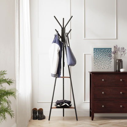 Coat Rack Stand, Coat Tree, Hall Tree Free Standing, Industrial Style, with 2 Shelves, for Clothes, Hats, Bags, VASAGLE, 2