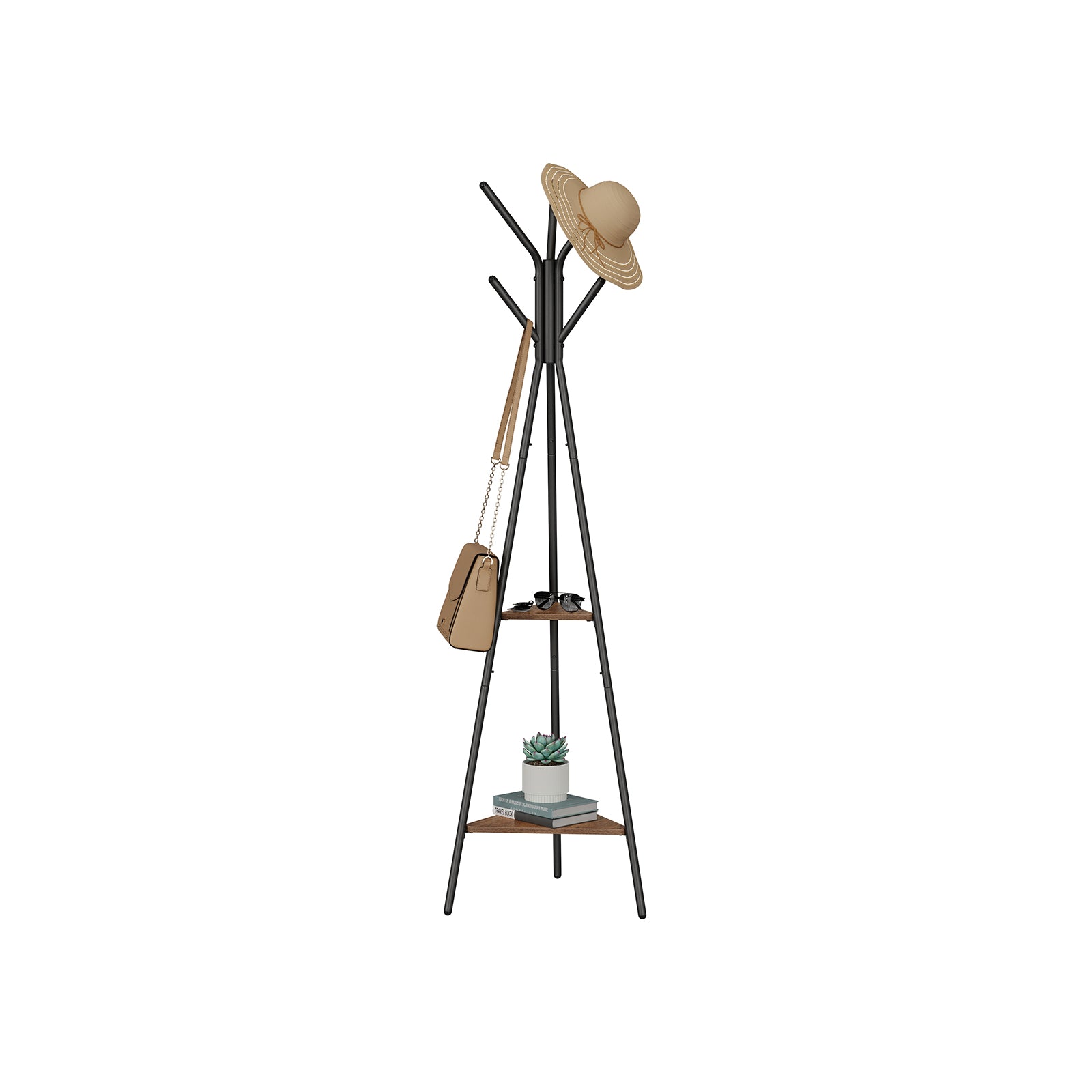 Coat Rack Stand, Coat Tree, Hall Tree Free Standing, Industrial Style, with 2 Shelves, for Clothes, Hats, Bags, VASAGLE, 5