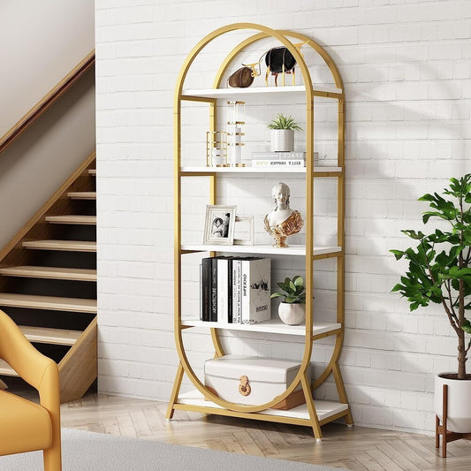 Bookshelf, 5-Tier Open Bookcase 70.8" Tall Arched Display Rac, Engineered Wood, Strong Metal, Tribesigns, 1