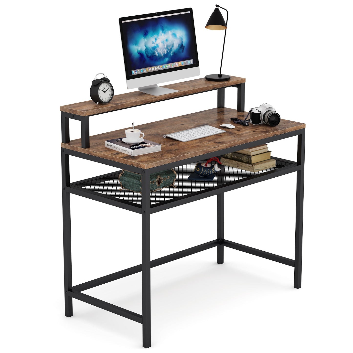Tribesigns - Computer Desk, Industrial Writing Desk with Monitor Stand