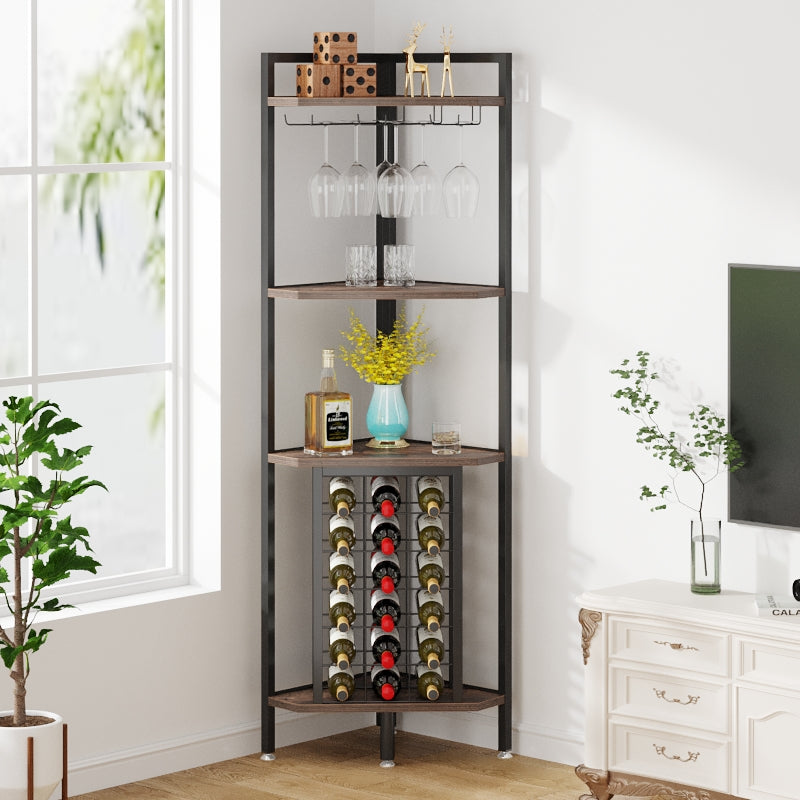 Wine Rack, 4 Tier Corner Shelf with Glass Holder, Tribesigns, 1