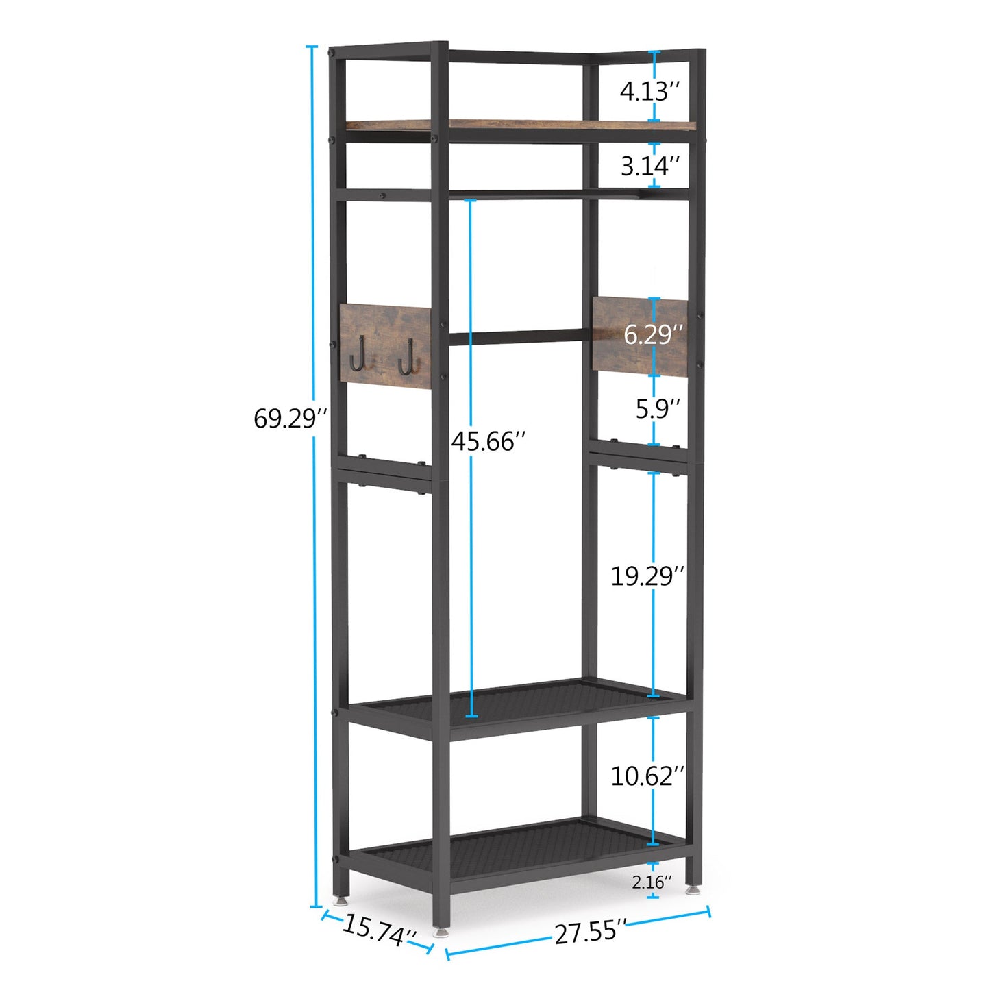 Clothes Rail, Heavy Duty Clothes Rail, Free Standing Coat Rack, Hallway Coat and Shoe Storage, Open Wardrobe, Tribesigns, 7