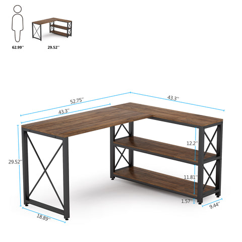 L-Shaped Desk, Reversible Corner Computer Desk with Shelves, Tribesigns, 8