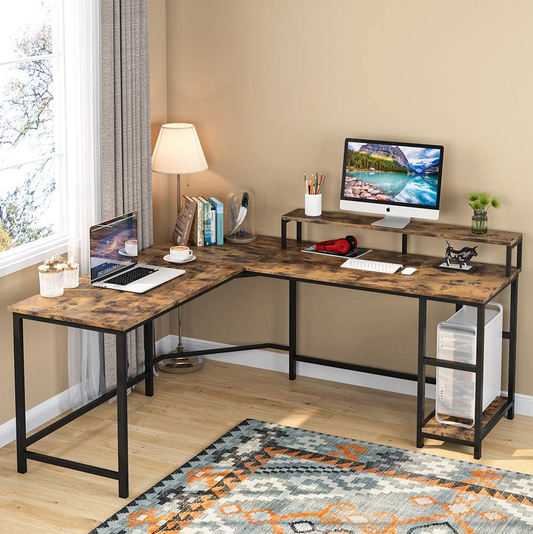 L-Shaped Desk, Corner Computer Desk with Monitor Stand, Tribesigns, 1